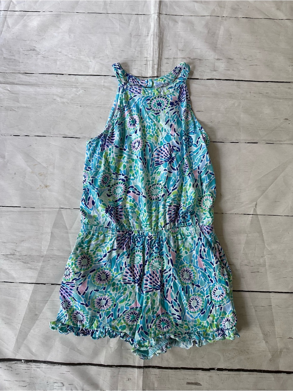 Lilly Pulitzer Girls Brienne Romper 8-10 blue green lilac
